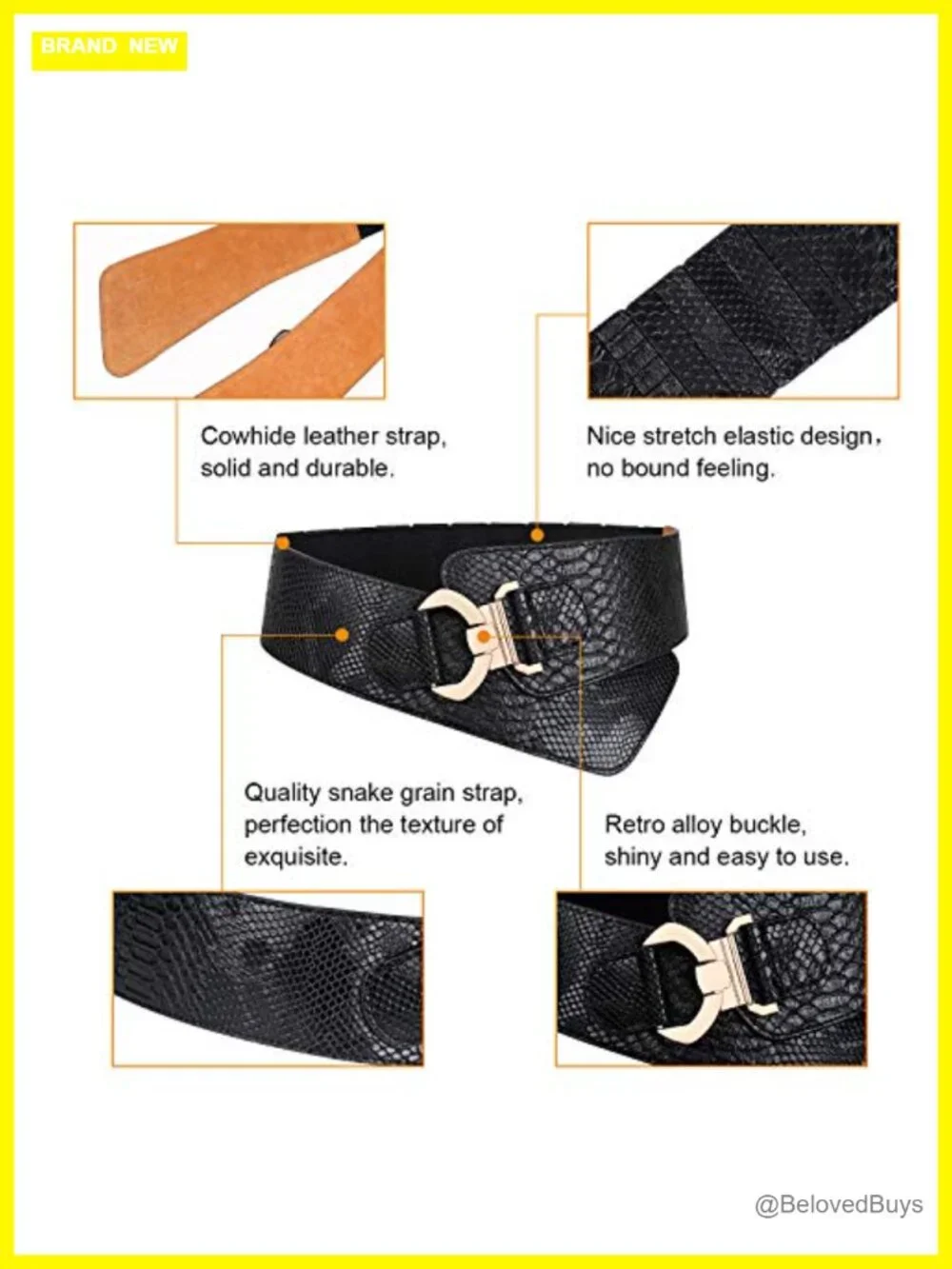 Women's Vintage Wide Elastic Stretch Waist Belt Gold Interlock Buckle